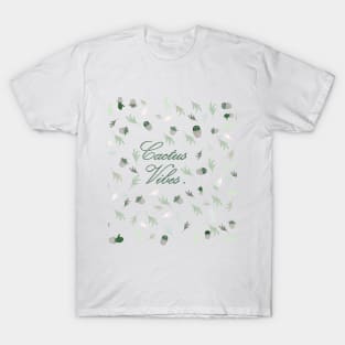 Cactus-vibes cactus leaves greenwhite tropic pattern T-Shirt